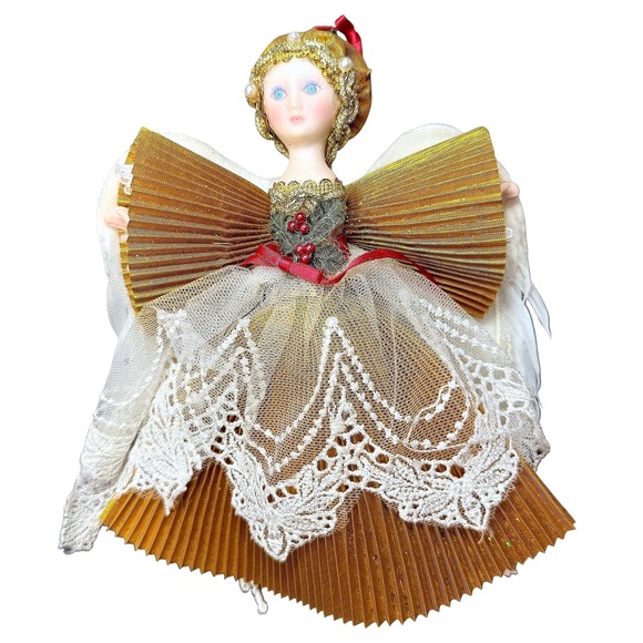 Kurt Adler Other - Vintage Kurt Adler Porcelain Angel Gold Pleated Christmas Decor Ornament 1987